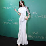 White Annual High-End Evening Dress Famous Banquet Temperament Small Small High-End Fish Tail Autumn And Winter Host Dress HZ0517