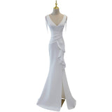 White Dingy Evening Dress Female 2026 New Light Luxury Small Temperament Fishtail Light Wedding Dress Dress Dress Vocal Art Test HZ0517