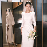 French-Style Long-Sleeved Light Wedding Dress Small Bride Certificate Registration Small White Dress Temperament White Engagement Dress Dress Dress HZ0517