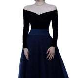 Evening Dress Black Shoulder Atmospheric Host Music Student Ceremony Banquet Punt Skirt HZ0517