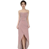 Pink Morning Dress Temperament Light Luxury Sexy Braking Long Open-Fork Banquet Dress Female Bride Engagement Dress HZ0517