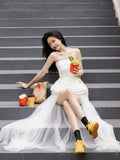 French White Breasted Light Wedding Dress Spring New Banquet Birthday Tour To Take A Morning Pat To Greet The Morning Robe HZ0517