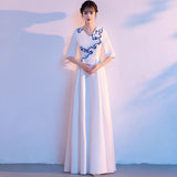 Grand Choir Performance Dress Female Dress Temperament Presided Over The Evening Dress Chinese Wind Thin Red Song Competition Costume HZ0517