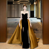 Black Brated Evening Dress Engagement Show High-End Temperament Slimming Dress Dress Retro Light Luxury Chest Skirt HZ0517