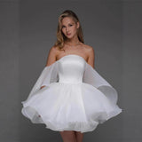 Vintage Shoulder French Short Dress White Engagement New Light Wedding Temperament Elegant Birthday Dress Dress Dress HZ0517