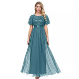 Dress 2026 Quality Elastic Waist Splicing Round Collar Party Big A Swing Mesh Yarn Evening Dress HZ0517