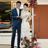 Flagg-To-Shirt High-End Bridal Engagement Dress Sexy Collar Dress Elegant Temperament HZ0517