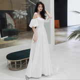 White Dress Woman 2026 New Banquet Temperament Long Dress Party Shoulder Brag Evening Dress HZ0517