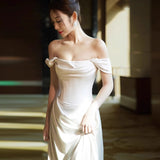 French-Style Stament-On-A-Side Light Wedding Dress High-Grade White Niche Temperament Fish Tail Body Simple Dress HZ0517