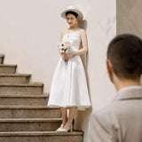 Small Small Wedding Dress White Simple Certificate Registration Go Out Yarn Travel To Shoot Birthday Party Breast-Wearing Evening Dress HZ0517