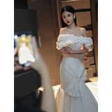 The Fastern Face Shoulder Light Wedding Dress 2026 Spring New Trend Bridal Princess Wind Fishtail French Dress Goods HZ0517