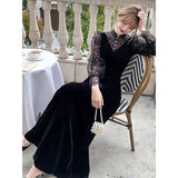 New Chinese Long-Collared Black Evening Dress Light Small Lace Hollow Long Sleeves Can Wear A Dress HZ0517