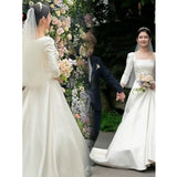 Zhang Nora Star Same Wedding Dress 2026 Spring New Linden Collar Simple Long-Sleeved Retro Temperament Main Yarn HZ0517