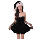 French Brated Banquet Host Evening Dress 2026 New Adult Dress Princess Dress Black Short Christmas Robe HZ0517