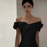 French Black Shoulder-Sand-Faced Banquet Annual Host Birthday Temperament Fish Tail Tail Evening Dress Dress Dress HZ0517