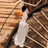 French Bride Engagement Light Wedding Dress White Before And After Long Tailed Wedding Dress Morning Dress HZ0517