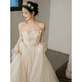 French Retro Light Wedding Dress 2026 New Bridal Sen Twilight Yarn Shooting Exterior Small Tail Dress HZ0517