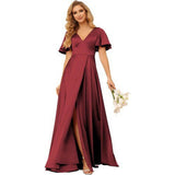 Sexy Dingy Evening Dress Deep V-Neck Side Open-Fork Ball Dress High-Waist Temperament Party Dress HZ0517