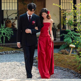 French Toasting Bride Red Morning Robe Female High Sense Light Luxury Temperament Engaged To Wedding Fishtail Brawn Dress Dress HZ0517