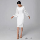 White Evening Dress Female Light Luxury Fishtail French Long-Sleeved Simple White Dress Niche Elegant Light Wedding Dress HZ0517