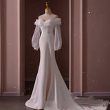 One-Word Shoulder Long-Sleeved Light Wedding Dress 2026 New Simple Denigami With Thick Arm Repair Fishtail Bridal Dress Dress Girl HZ0517