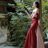 The Bridal 2026 New Tour Shot Light Wedding Wine Red Fish Tail Engagement Evening Dress HZ0517