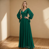 Dress 2026 New Double V-Neck Beads Spliced Chiffon A-Word Swing Full-Line Party Evening Dress Dress HZ0517
