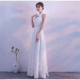 White Feather Hanging Neck Dress Fashion Atmosphere Thin Tug Dress 2026 Students Graduate Performance Choral Suit HZ0517