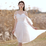 White License Small Dress 2026 New Temperament Short Fairy Elegant Thin Arm Wearing Dress HZ0517