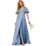 Sexy Dingy Evening Dress Deep V-Neck Side Open-Fork Ball Dress High-Waist Temperament Party Dress HZ0517