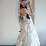 French Retro Stender White Corset Dress Female Waist Thin Temperament Long Sleeve Long Skirt Puffy Skirt HZ0517