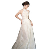 Hanging Neck Light Wedding Bridal Fishtail Lace Go Out White Retro French Welcome Evening Dress Temperament Evening Dress HZ0517