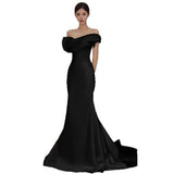 French Black Shoulder-Sand-Faced Banquet Annual Host Birthday Temperament Fish Tail Tail Evening Dress Dress Dress HZ0517