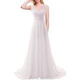 Bridal Wedding Dress Beach Lace Wedding Dress A-Shaped Chiffon Skirt Deep V-Dress HZ0517