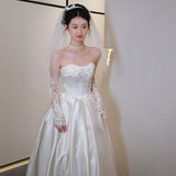 French-Style Silken Dress Simple Bride Breast Lace Out-Dress Light Niche Tail Welcome Evening Dress Dress HZ0517