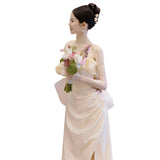 Brased Light Wedding Dress With Thin Travel Pat Light Yarn Morning Dress Bridal Engagement Toast Dress Evening Dress HZ0517