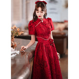 Cheongsam Improved Toasting Bridal Wine Red Engagement Wedding Chinese Style Small Style Banquet Dress HZ0517