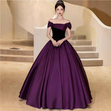 Purple One-Word Shoulder-To-Night Dress Light Luxury High-End Retro Dance Art Exam Adult Dress Temperament Niche HZ0517
