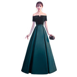 Choir Performance Suit 2026 New Velvet Stuff Blue Dress One-Word Shoulder Banquet Performance Evening Dress HZ0517