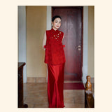 Evening Dress New Chinese Red Engagement Tour To Get The Bride Dinner Toast Long Sleeveless National Style Dress HZ0517