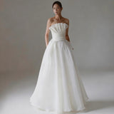 Brased And Light Wedding Dress 2025 New White Sen Series Simple Bridal Light Wedding Dress HZ0517