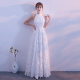 White Feather Hanging Neck Dress Fashion Atmosphere Thin Tug Dress 2026 Students Graduate Performance Choral Suit HZ0517