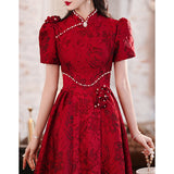 Cheongsam Improved Toasting Bridal Wine Red Engagement Wedding Chinese Style Small Style Banquet Dress HZ0517