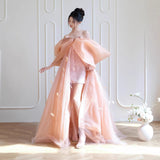 One-Word Shoulder Pink Morning Gown Woman Super Xiansen Bow Bridal Engagement Dress Dress High-End Light Luxury Adult Dress HZ0517