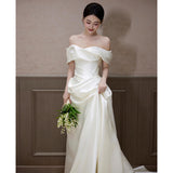French Light Wedding Temperament Bride Retro 2026 New Door Yarn Shoulder Engagement White Dress HZ0517