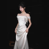 French-Style Linden Face Shoulder Light Wedding Dress High-Grade White Niche Temperament Fishtail Welcome Bride Out Of The Yarn HZ0517