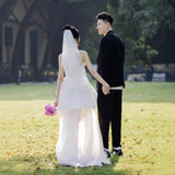 French Bride With A Breastless Wedding Dress With A Simple Engagement Girl Group Dancing Dress With A Noodle Certificate Registration Small White Dress HZ0517