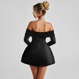 Women's New Solid Color Sexy Shoulder Lace Dress Dress Dress Woman HZ0517