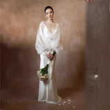 Fashion White Deep V-Neck Sexy Dress 2026 Spring New Fashion Trend Fishtail Shot Light Wedding Dress HZ0517