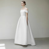Korean Version Of A Word Shoulder Light Wedding Dress 2025 New Temperament Long French Simple Bride Welcome To The Set Of The Wedding Dress HZ0517